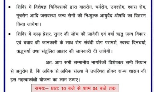सिंधी पंचायत भवन तिल्दा-नेवरा मे शनिवार को निशुल्क वृद्धजन स्वास्थ्य एवं चिकित्सा शिविर का आयोजन किया गया